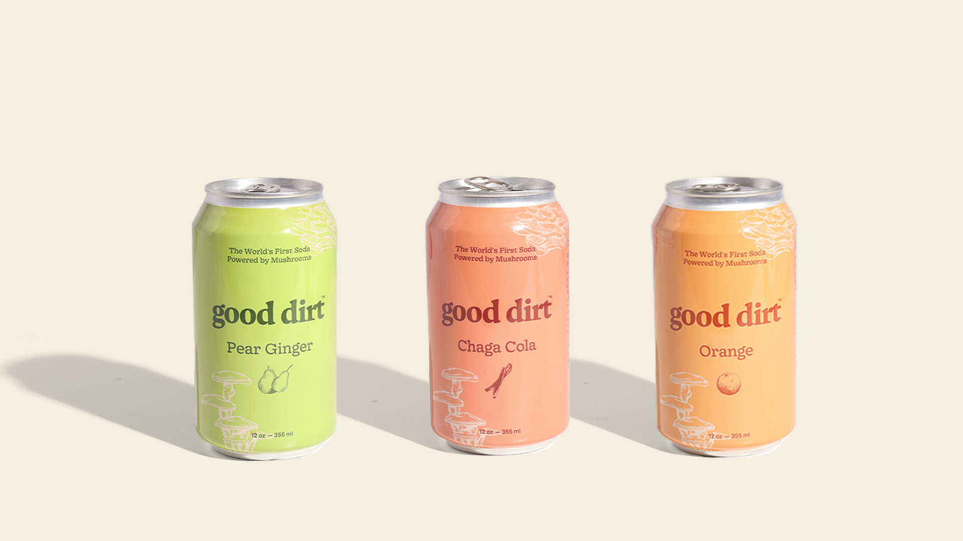 good dirt® — Pear Ginger, Chaga Cola, and Orange